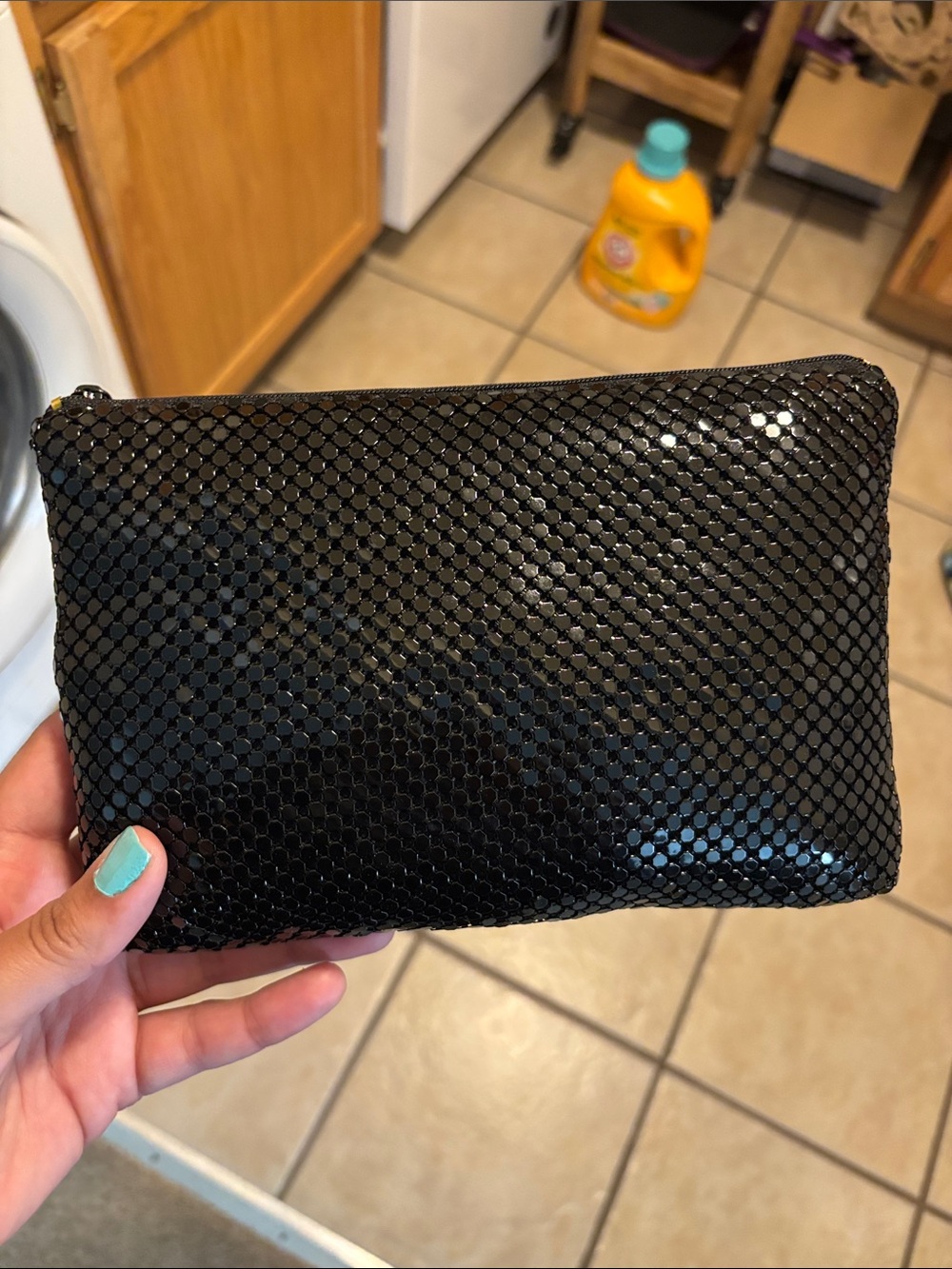 Bueno Black Sequin Mesh Zip Pouch